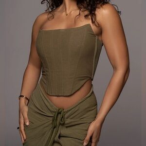 JLUXLABEL Olive reversible linen corset